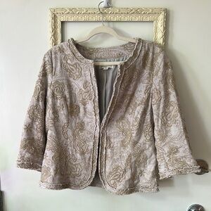 COLDWATER CREEK | Elegant Beige Embroidered Jacket Blazer Cardigan Size 14